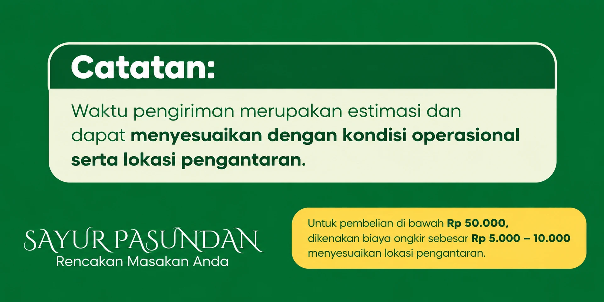 Catatan informasi biaya pengiriman dan penyesuaian operasional.